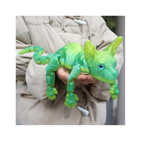 Kloubová bezsrstá kočka 3D tištěná figurka kočky Sphynx Flexibilní kočka Úleva od stresu Stolní mazlíček Fidget hračka Domácí kancelářská dekorace pro milovníka a sběratele koček