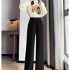 Women's High-Waist Black Wide-Leg Pants: 2026 Spring/Summer Petite Casual Drapey Long Straight Pants