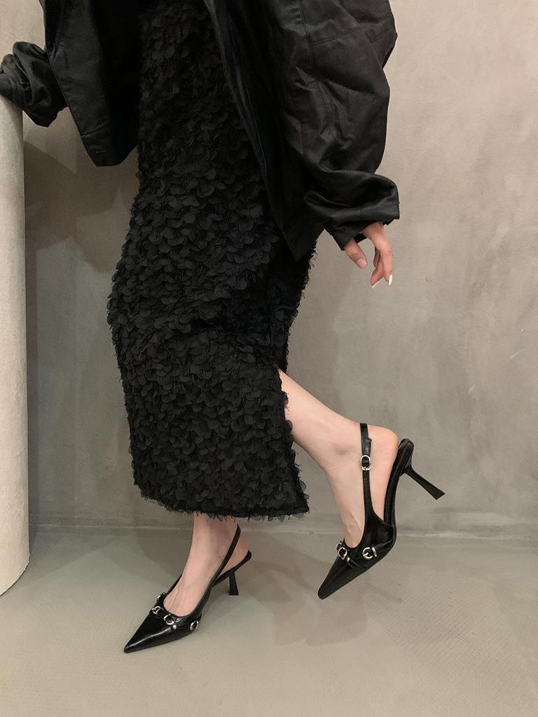 Premium niche pointed high heels silver sandals women's shoes summer bag head cool slippers with skirt single shoes