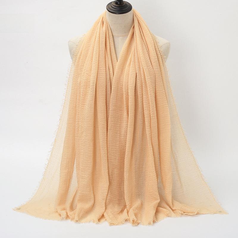 New Style Wrinkled Cotton Scarf with Fur Edge and Rayon, Large Solid Color Women's Headscarf BS414
