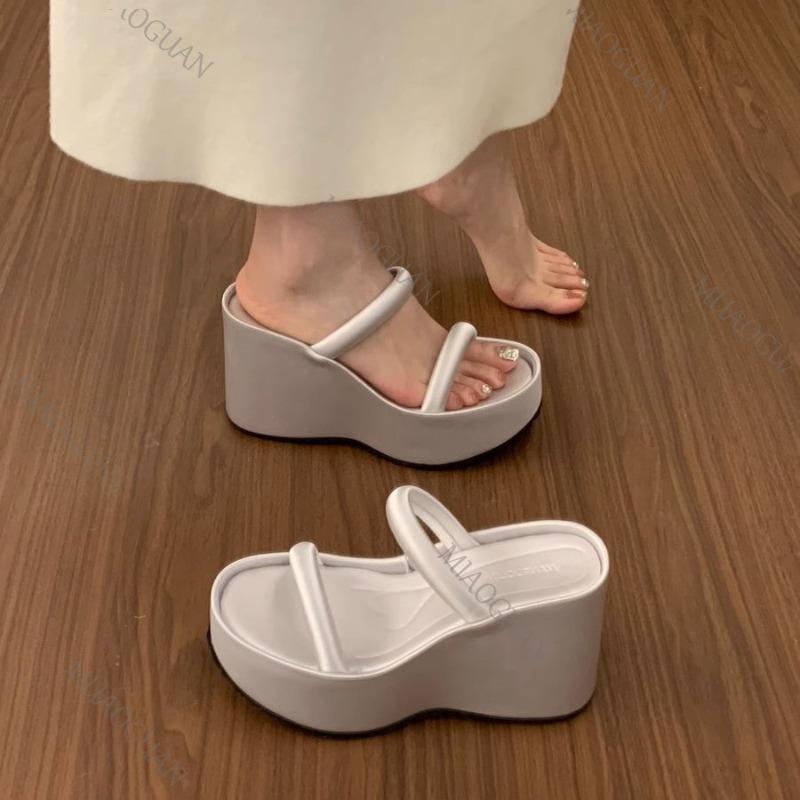 Fashion Summer Women Platform Wedges Heel Slippers Open Toe Thickness Slide Ladies Outdoor Beach Dress Sandalias Solid High Heel Shoes