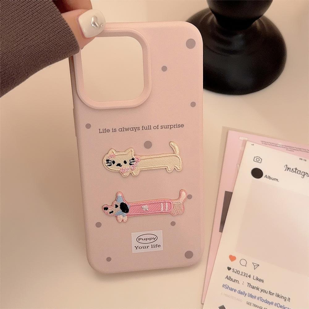 iPhone 16 15 14 Case Compatible and Suitable for 13 12promax Cartoon Cat Cute Stereo Embroidery