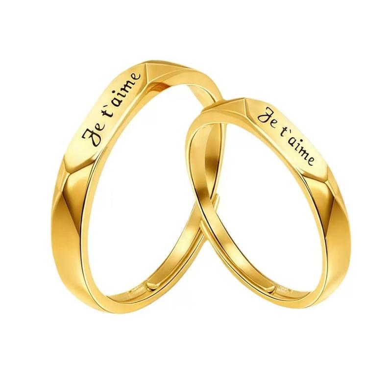 Adjustable Classic Couple Rings Set Rhodium/Gold Plated Brass Open Rings with Zircon Flower Design for Lovers