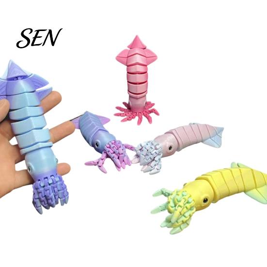Articulated Squid Models 3D Printed Toy, Movable Joints Figurine, Figurine Simulated Sea Animal Fidget Toy for Desktop Decoration Realistic Life