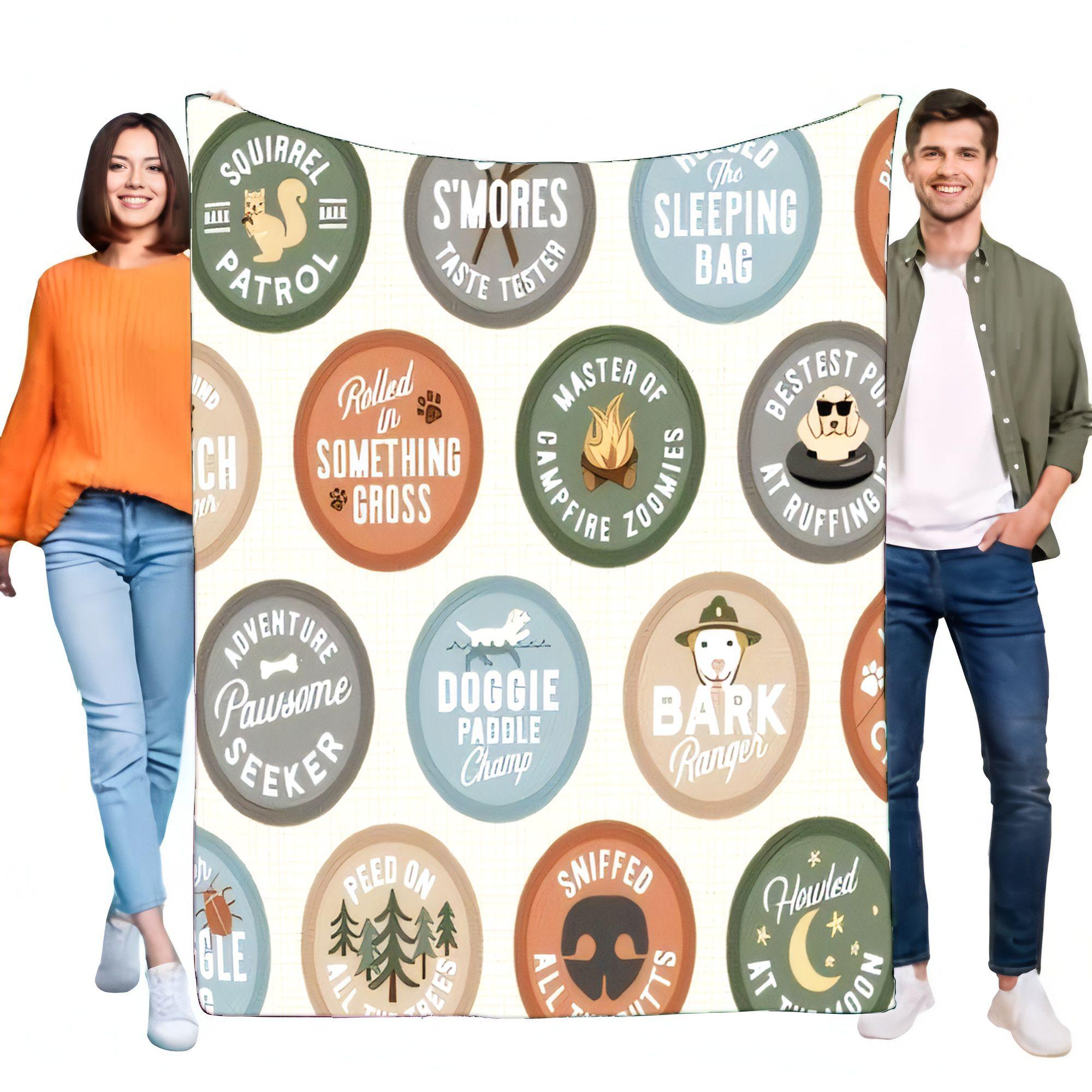 Camping Adventure Blanket Soft Comfort Throw for Outdoor Lovers, Featuring Fun Themed Designs Like Adventure Seeker, Bark Ranger 75X95CM