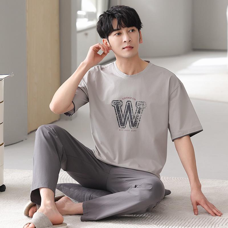 Men's pajamas 1011 new summer cotton short-sleeved trousers thin summer men's large-size loungewear set