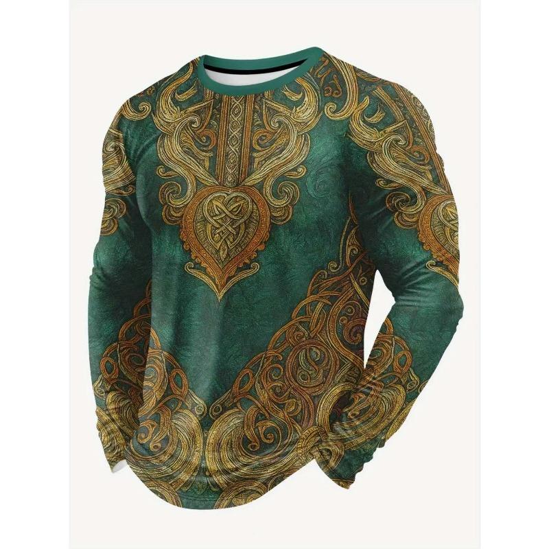 Men's 3D Print Casual Sports Round Collar Long-Sleeved T-Shirts Breathable Quick-Drying Loose Tops Street Camping Trend T-shirts