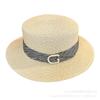 Summer metal letter label webbing straw hat women's face small fashion new sunshade sunscreen flat top top hat