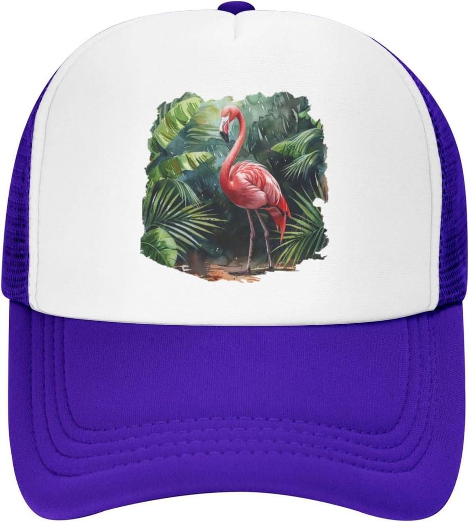 Flamingo Watercolor Palm Leaves Mesh Trucker Hat Adjustable Snapback Baseball Cap for Men Women