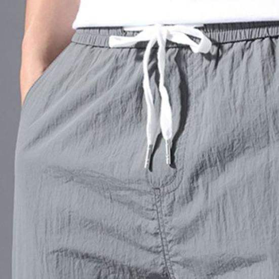 Men Pants Solid Color Drawstring Summer Ankle Tied Pockets Trousers for Sports