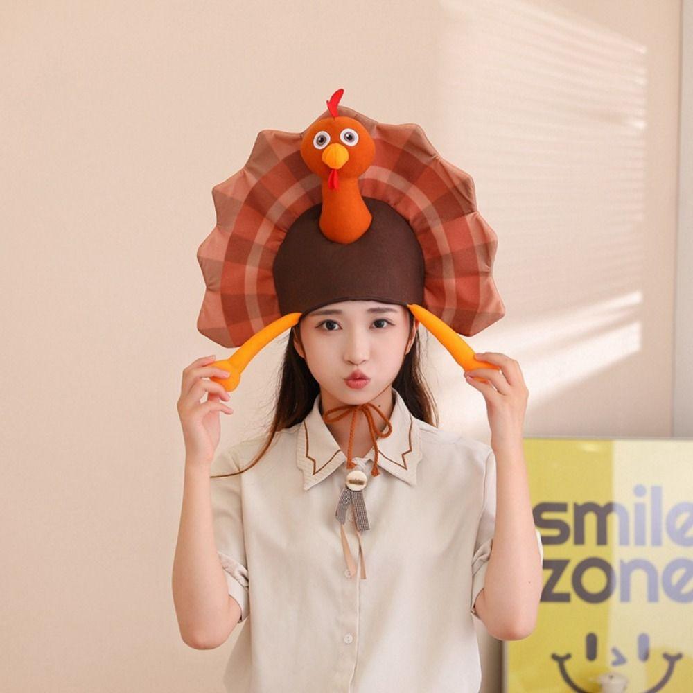 

3D Plush Turkey Hat Cute Celebration Cap Carnival Party Hat Thanksgiving Themed Party