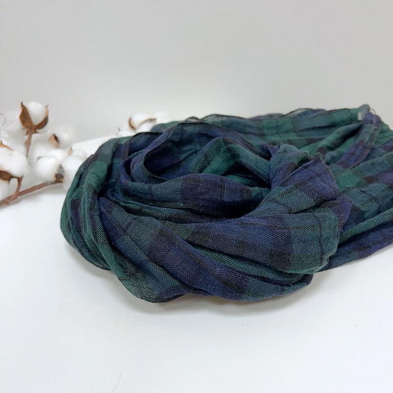 Breathable 100% Linen Scarves Green Plaid Retro Linen Scarf Women's Artistic Versatility Spring and Summer Shawls and Scarves