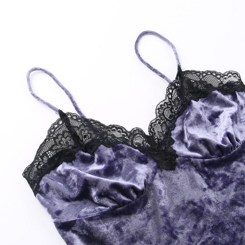 GMXIA Summer Sexy Spice Patchwork Top for Women Dark Wind Velvet Lace Lace Camisole