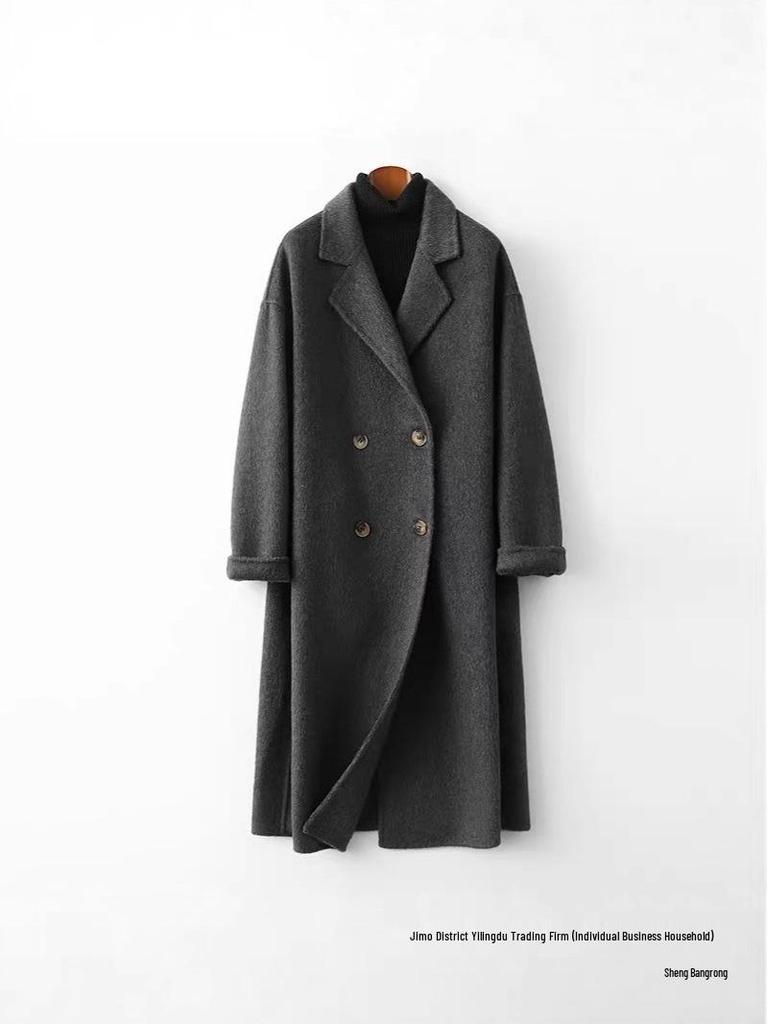 Women's Double-Faced Wool Double-Breasted Long Coat - Classic Suit