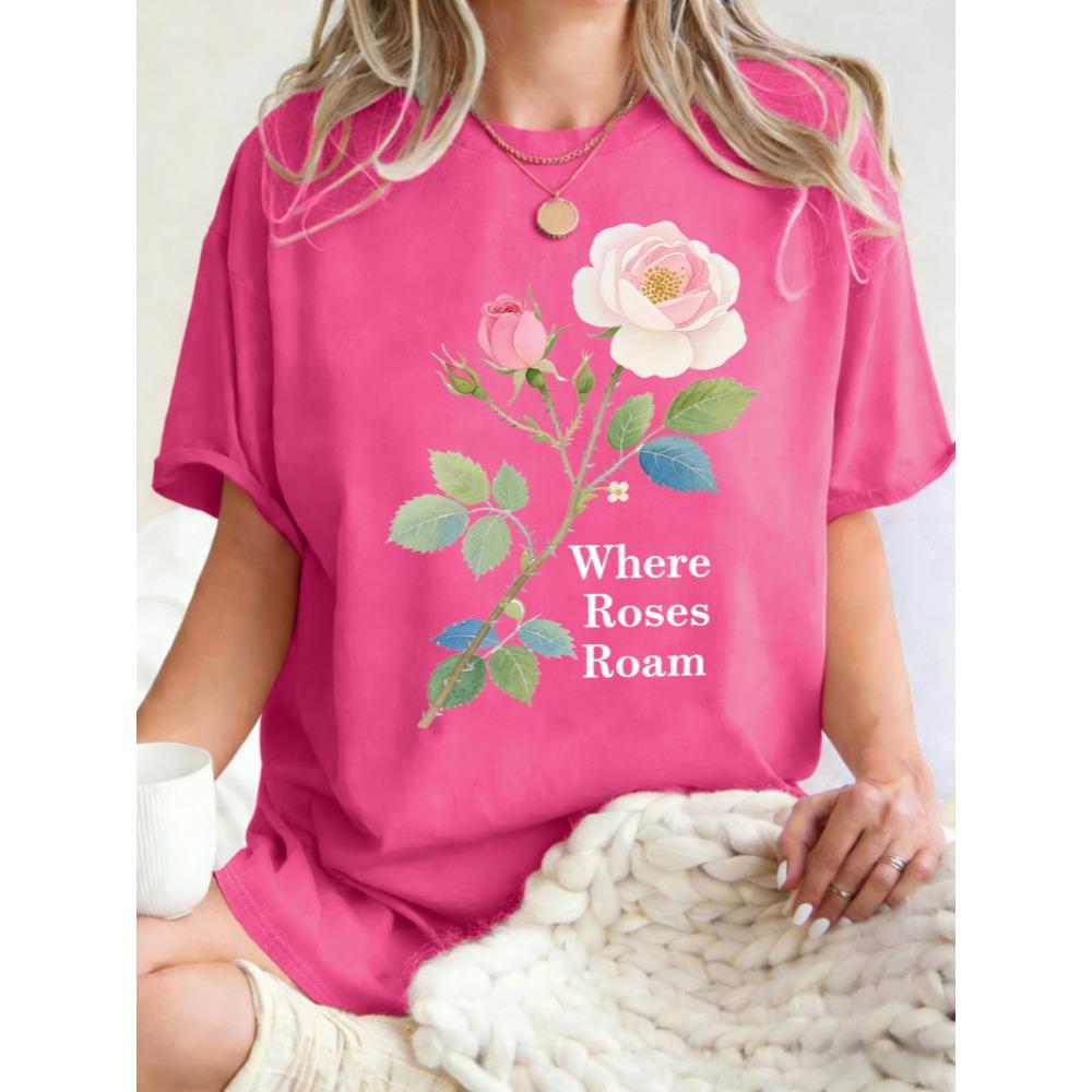 

Beautiful Rose With Thorns Pattern Womens T Shirts Breathable Loose T-Shirt Casual Soft Short Sleeve Cotton Streetwear 3XL