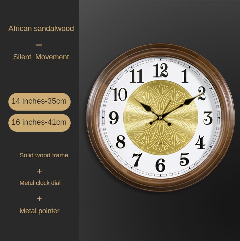 

Luxury Wood Wall Clock Modern Vintage Latge Gold Clocks Wall Home Decor Silent Watch Pure Copper Home Living Room Decoration 14 inch