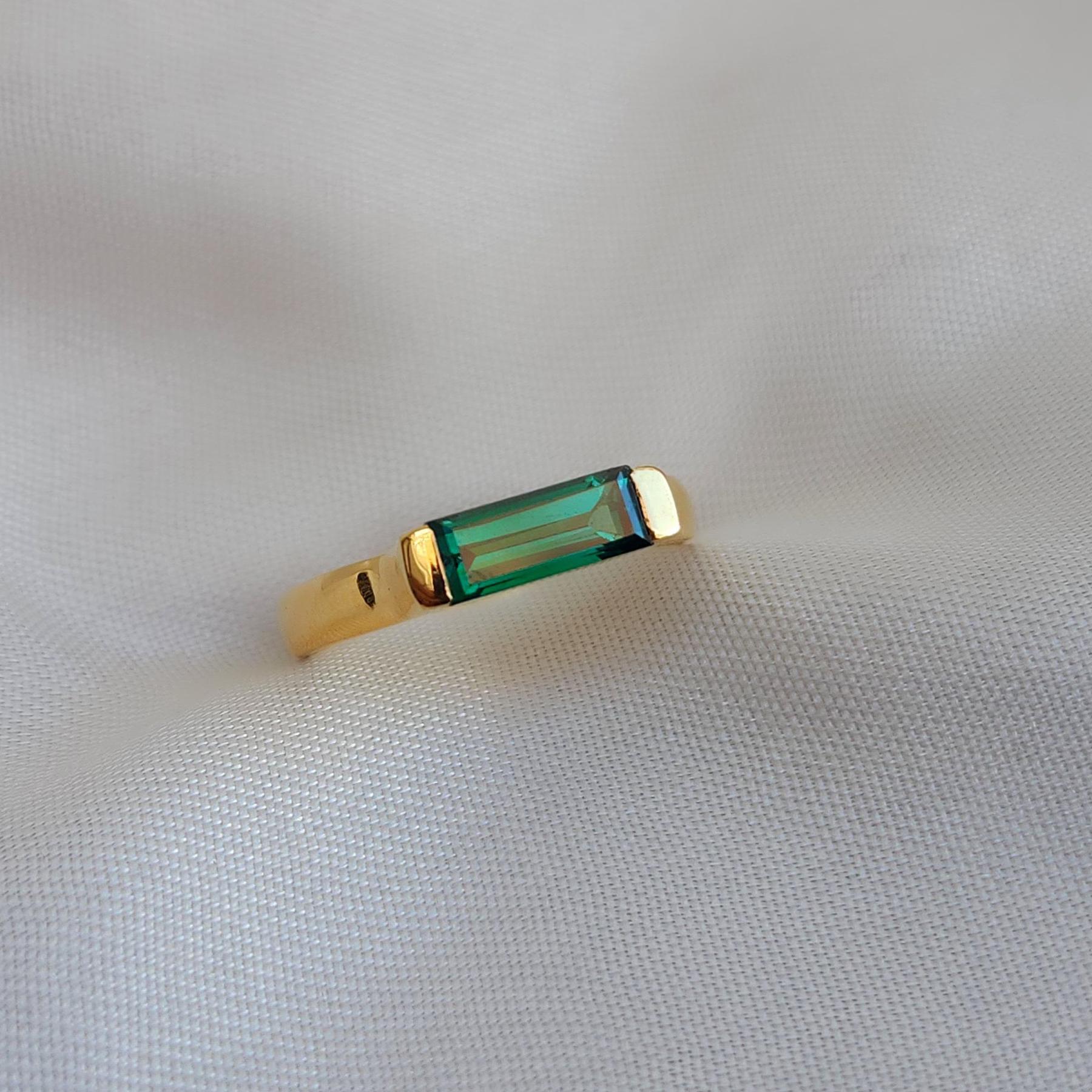 

Зелений Багет Смарагдовий Кварц Срібло 925 Позолочене Жовтим Золотом Кільце-Обручка, Ручна Робота Подарунок на Весілля Ювелірні Вироби 10 золотий