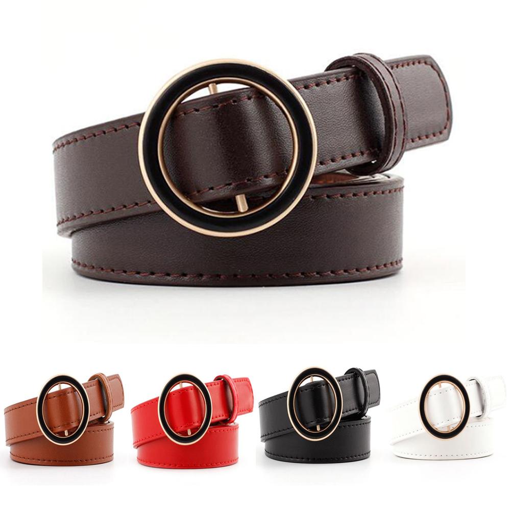 Women Fashion Casual Dark Circle Round Buckle Waist Belt