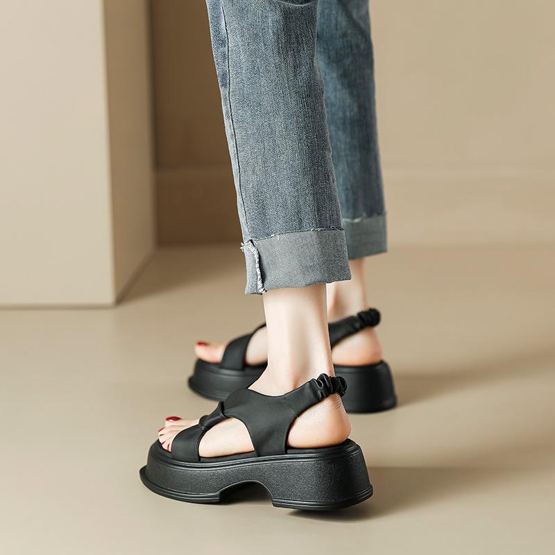 Platform Sandals Women's Summer White Green Roman Shoes Soft Sole Versatile Cross Strap Muffin Shoes Beach Shoes