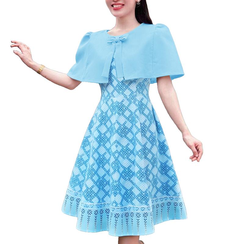 

ZANZEA Women Summer Round Neck Short Sleeve Geometry Print A-line Dress 5XL синий