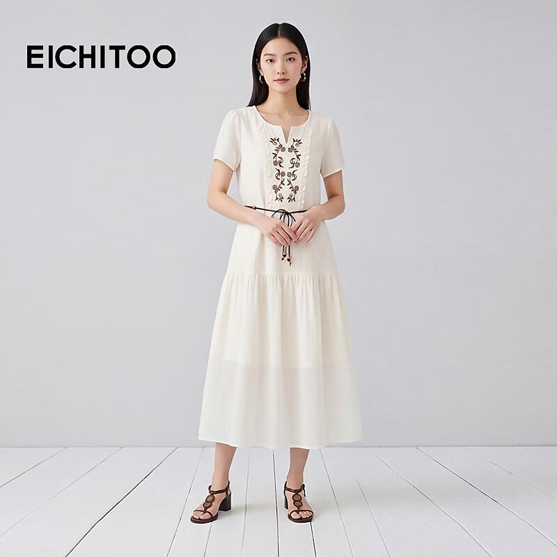 EICHITOO Off-White Silk Blend Short Sleeve Maxi Dress M
