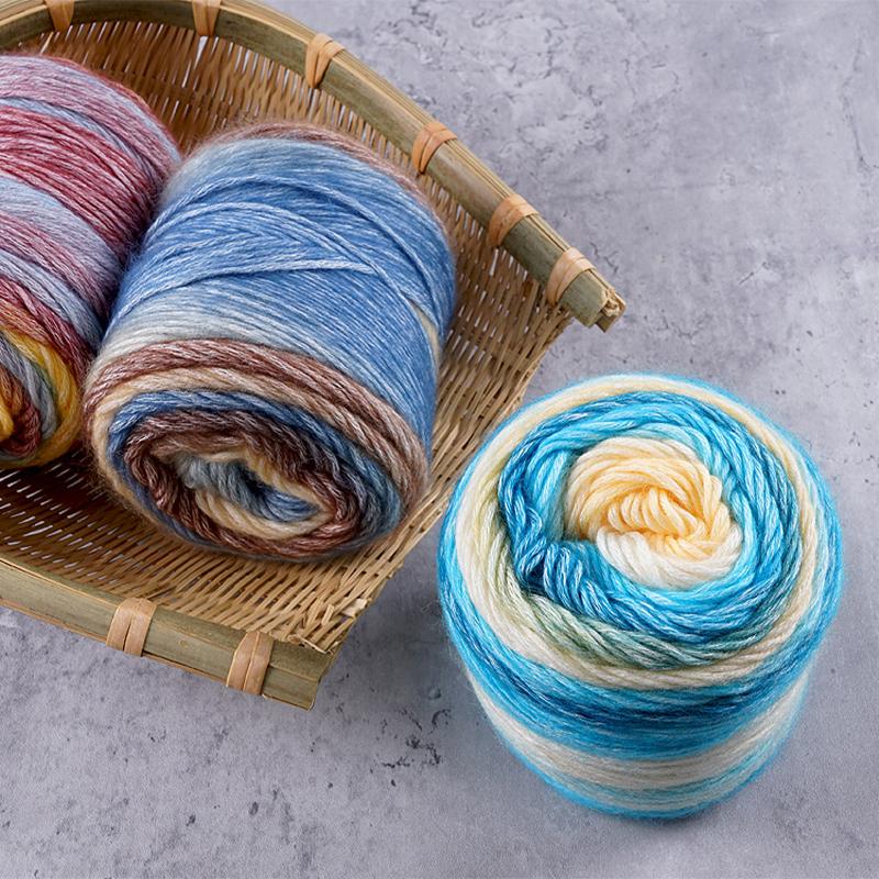100g 240M 1 Roll Rainbow Woollen Yarn New Soft Hand Woven Yarn Hat Scarf Sweater Gradient Color Dyeing Crocheting Blend Yarn