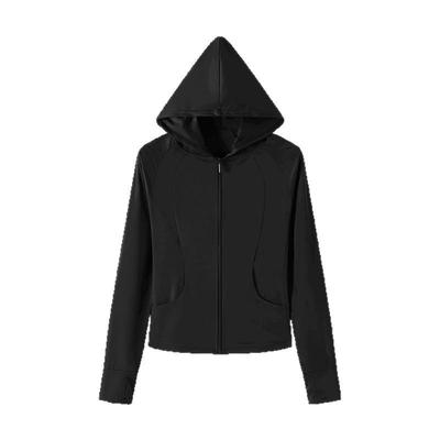 Black Ice Silk Sunscreen Clothes for Women In Summer Thin New Slim Fit Hooded UV Cardigan Long-sleeved Jacket