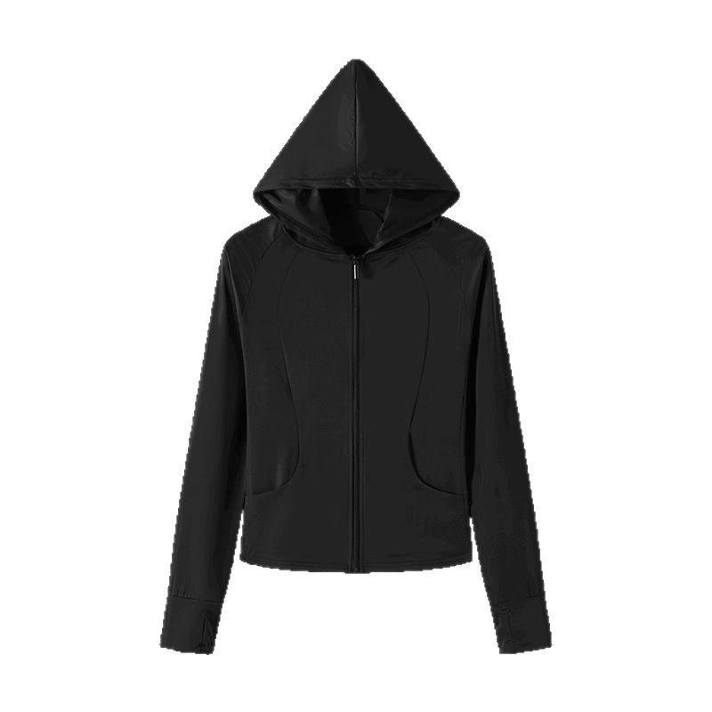 

Black Ice Silk Sunscreen Clothes for Women In Summer Thin New Slim Fit Hooded UV Cardigan Long-sleeved Jacket 2XL