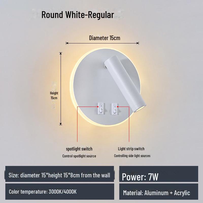 

Вращающийся светодиодный настенный светильник в скандинавском стиле с выключателем для отеля или спальни Neutral Light. White round белый