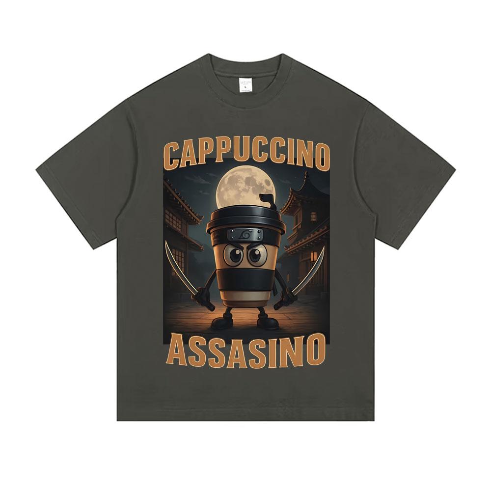 Italian Brainrot Cappuccino Assasino Funny Meme T Shirts Unisex Casual Humor Oversized Tshirt Men Women Vintage Cotton Tshirt