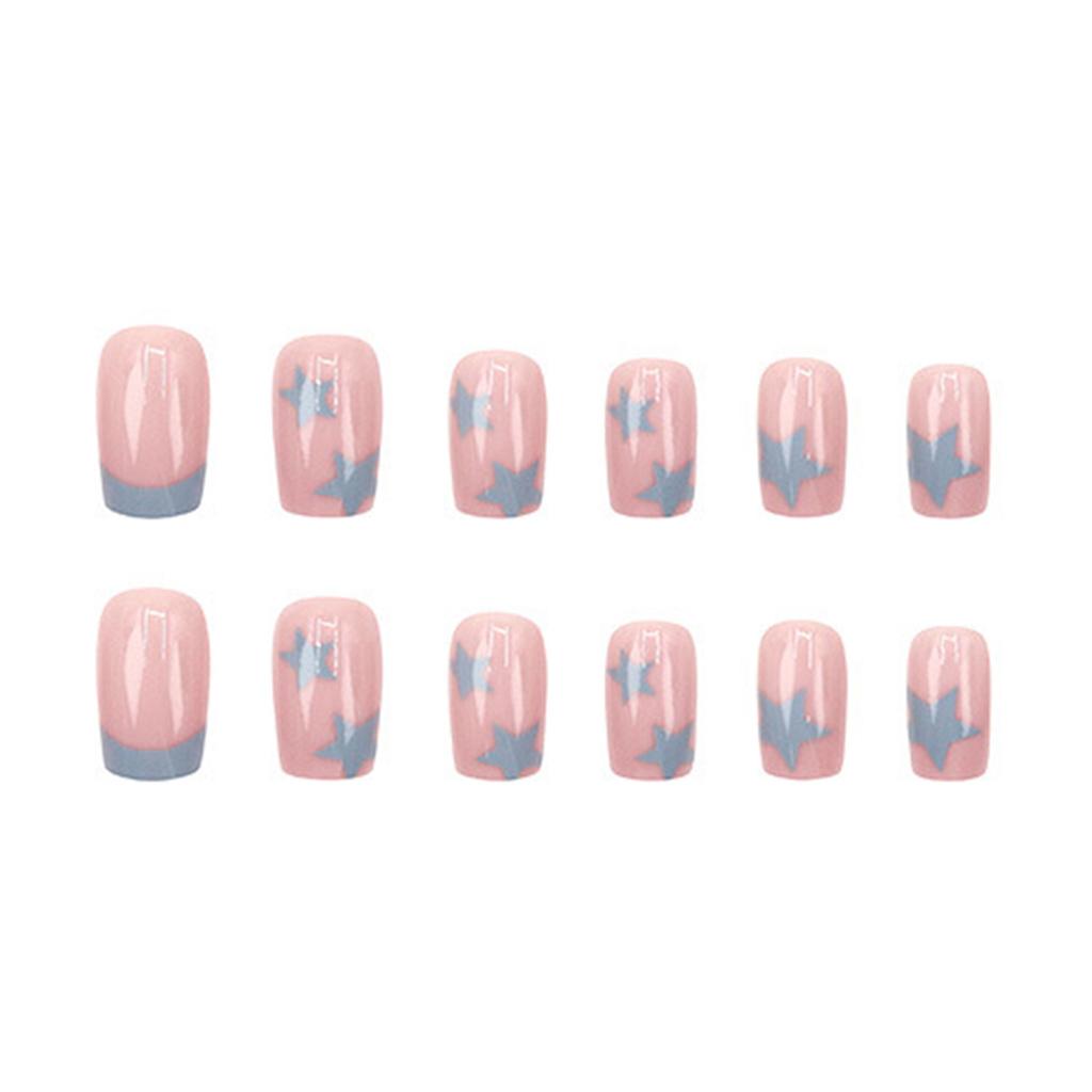 Pink Glossy Artificial Nails with Stars Print Durable & Never Splitting False Nails for Women Girls Manicure DIY