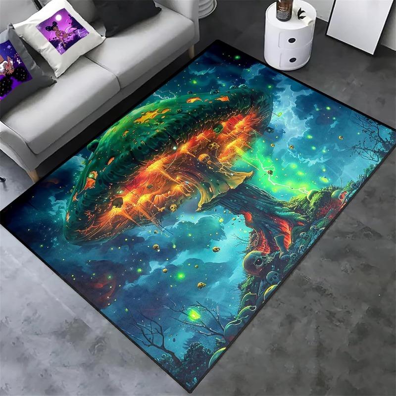 Dark Fantasy Pilzteppich Schädeldekor Spielkunst Rutschfeste Wohnzimmermatte Fantasy-Thema Heimdekor Teppich für Wohnzimmer Schlafzimmer