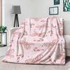 Winter Christmas Theme Flannel Blanket Soft Pink, Candy Cane Snowflake Print for Living Room Bedroom, Cozy Holiday Decor