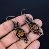 Tiger's Eye 999 Copper Wire Wrap Jewelry Earrings, Handmade Gemstone Earrings, Gift For Mom Antique Jewelry