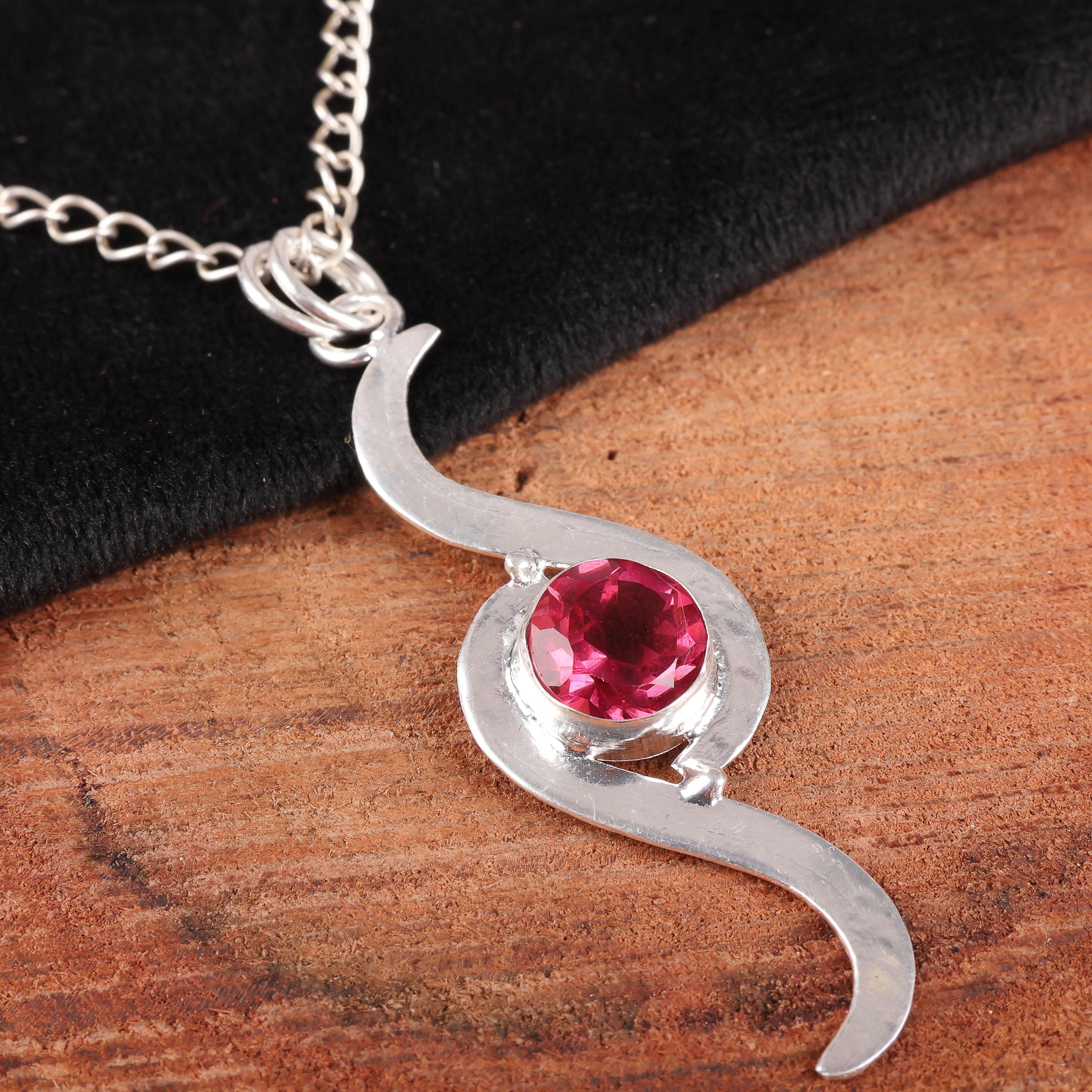 

Ювелирные изделия с розовым турмалином, кулон из цельного серебра 925 пробы с драгоценными камнями, украшения ручной работы, на День памяти 2.59 Inches розовый