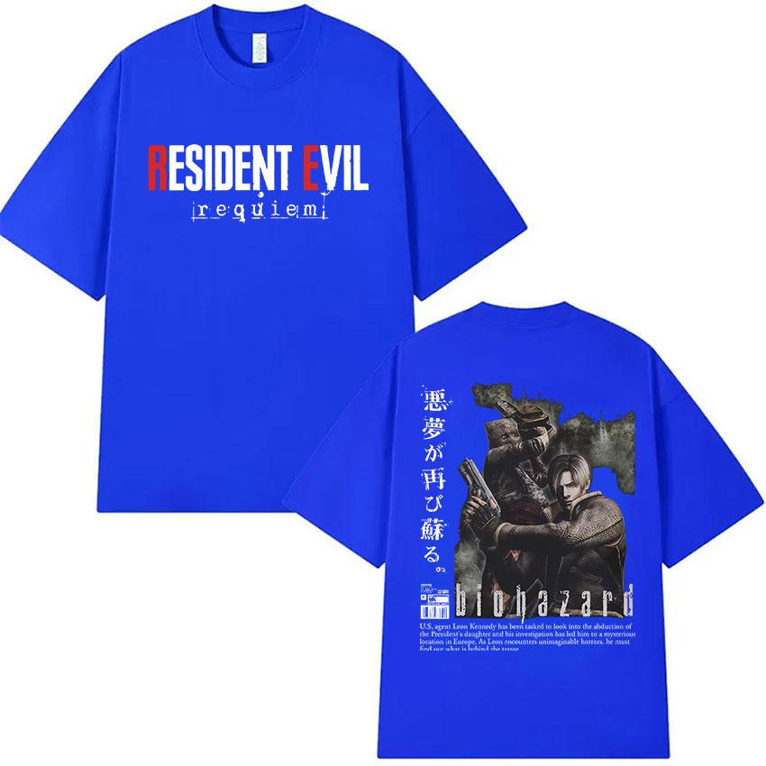 90s Vintage Resident Evil Leon Kennedy Graphic T Shirt Mens Cosplay Fashion Cotton Short Sleeve Tshirt Y2k Casual Streetwear