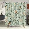 1pc Botanical Birds & Floral Shower Curtain - Pale Mint Green High Quality with 12 Hooks, Rustic Bathroom Decor, Watercolor-li