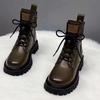 Soft Leather Motorcycle Boots Women's Autumn Winter New Style British Style Thick Bottom Low Heel Versatile Retro Short Boots