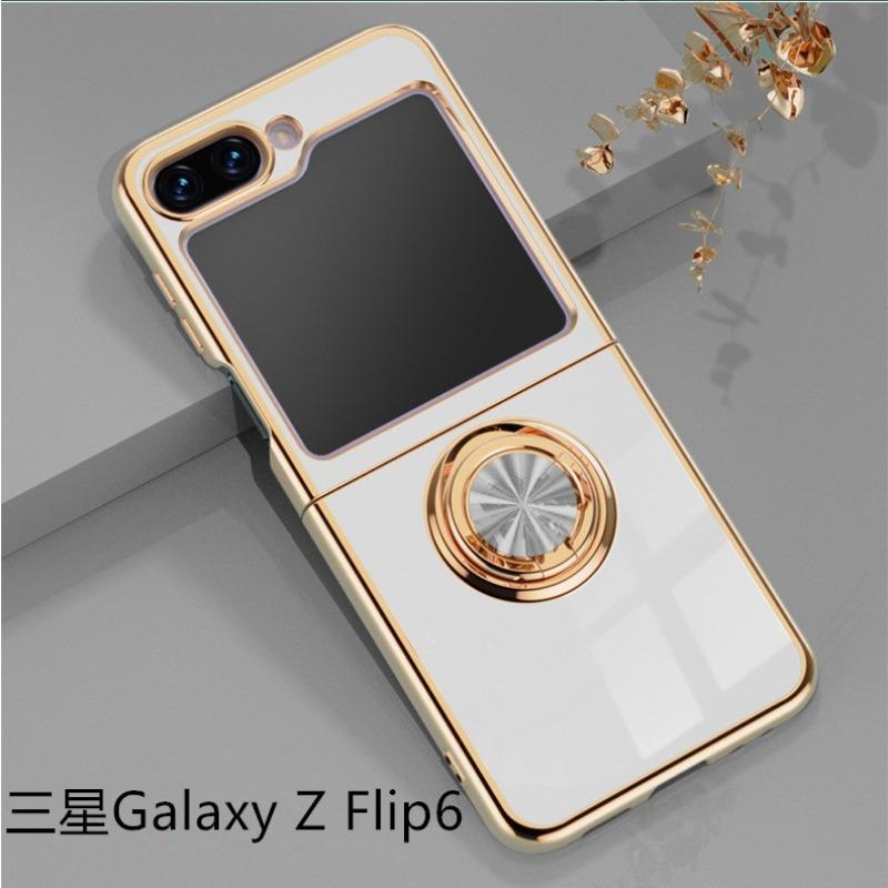 Suitable for Samsung Galaxy Z Flip6 Electroplated Mobile Phone Case ZFlip3 Ring Bracket Magnetic Car Protection Case