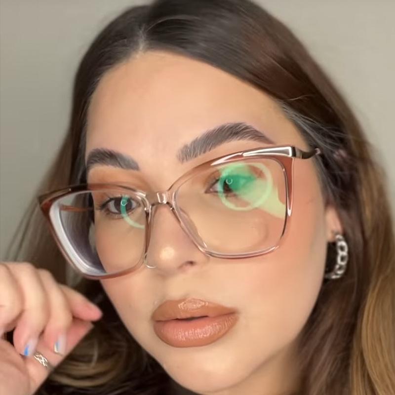 Fashion Women Cat Eye Square Frame Reading Glasses Luxury Brand Designer Gradient Color Oversized Blue Light Blocking Glasses +2