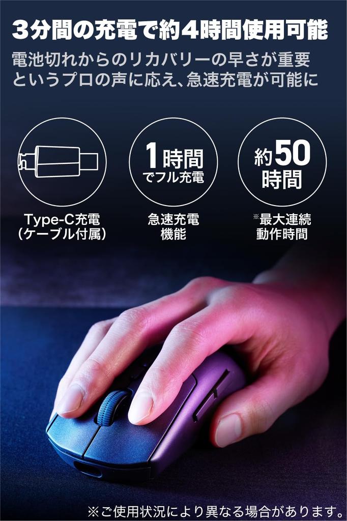 ELECOM Gaming Mouse V Custom Wireless Wired Compatible 8 Buttons Rechargeable M Size 12000DPI 300IPS 35G Specialized for Gripping and Covering Holding