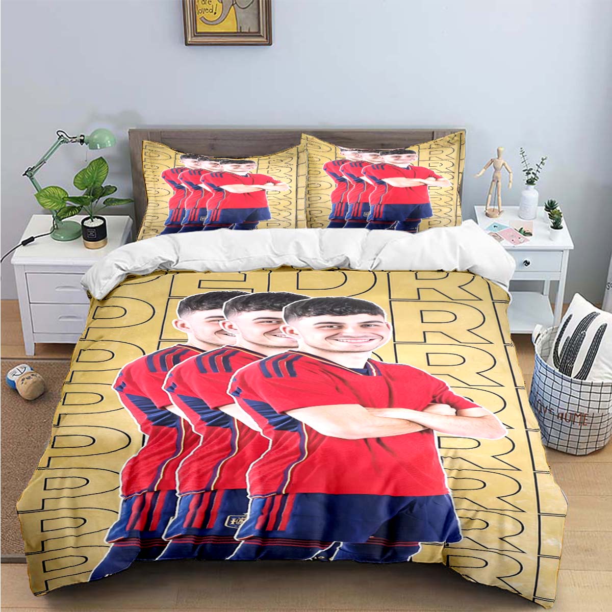 

Spain Fashion Football Star P-Pedri Print Bedding Sets Bed Supplie Set Comforter Set Teens Girls Twin Single Kid Gift AU Double(180*210cm)3pcs