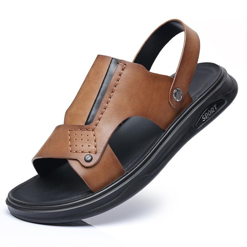 New summer first-layer cowhide men's beach shoes, leather sandals, leather sandals, non-slip slippers, breathable men's shoes