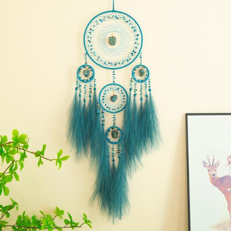 Handcrafts Dreamcatchers with Pampas Grass and Crystal Stone for Home Wall Hanging Decoration and Peaceful Ambiances