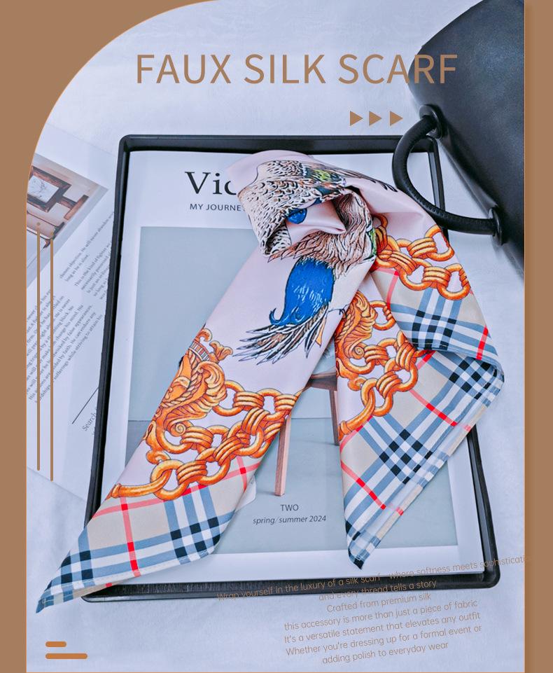 Women's Custom Pattern Silk Square Scarf - Imitation Satin Hair Ribbon & Neckerchief