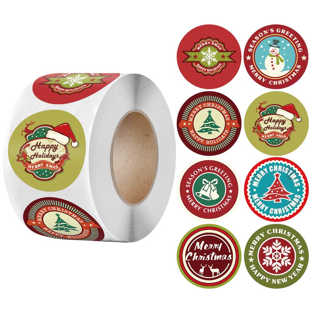 500pcs/roll 1.5inch Santa Claus Merry Christmas Stickers Gift Sealing Label Holiday Decor Baking Envelope Cute Stationery