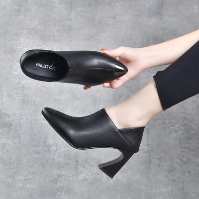 Scarpe singole a punta con scollo profondo scarpe da donna primavera nuove pelle di mucca borsa di ferro tacco a ferro di cavallo a punta due modi di indossare scarpe alla moda