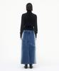 Teulimingbeodeu Curved Pocket Cut Denim Skirt [ Blue ]