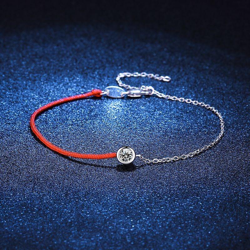 925 Silver Plated Platinum Moissanite Bracelet 0.30CT Single Diamond Lucky Chain Dainty Jewelry for Women