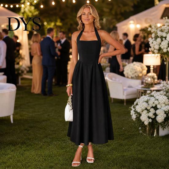 Women Dress Women's Halter Midi Dress, Summer Sleeveless Backless A-Line Long Square Neck Vacation Beach Sundress